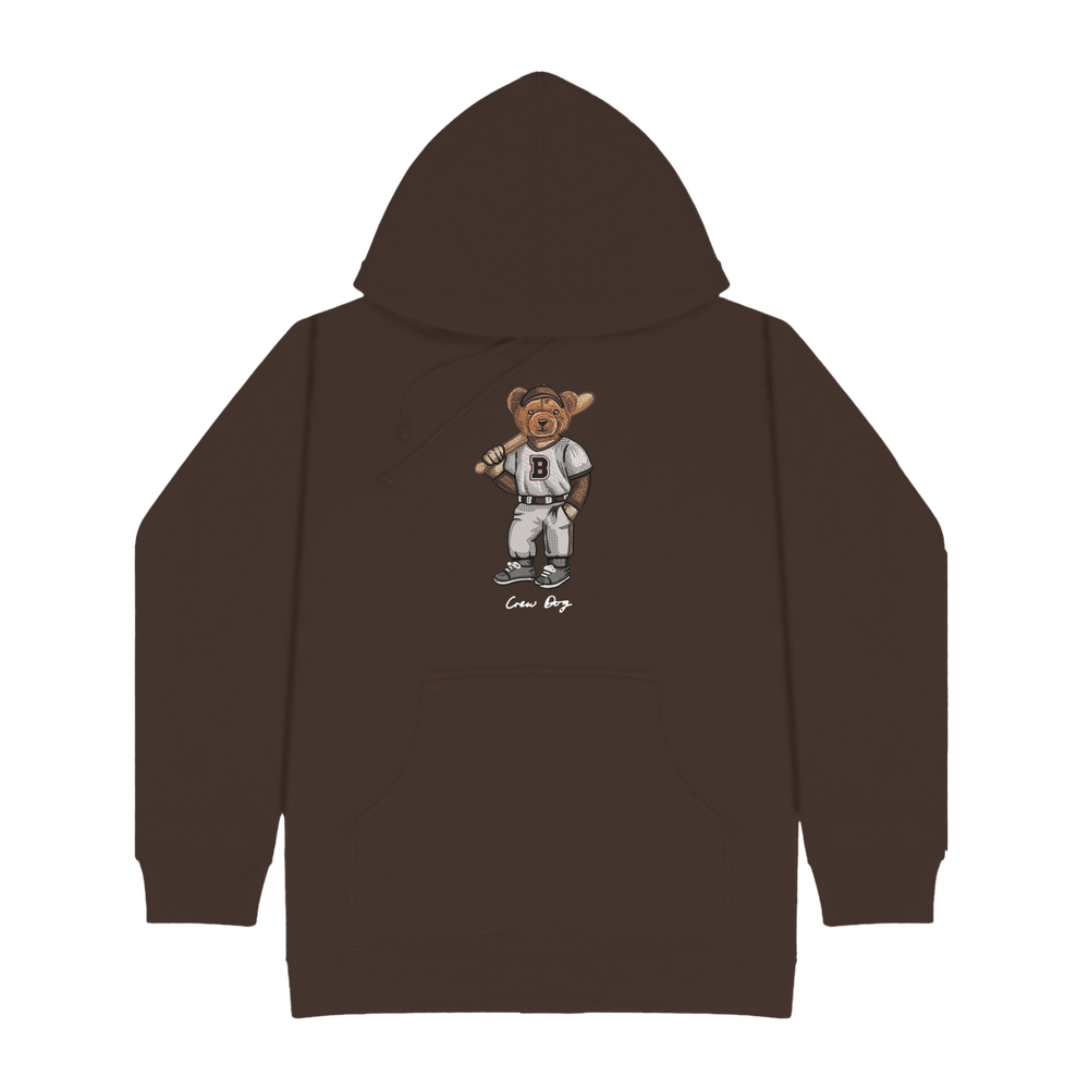 Brown Baseball Embroidered Hoodie