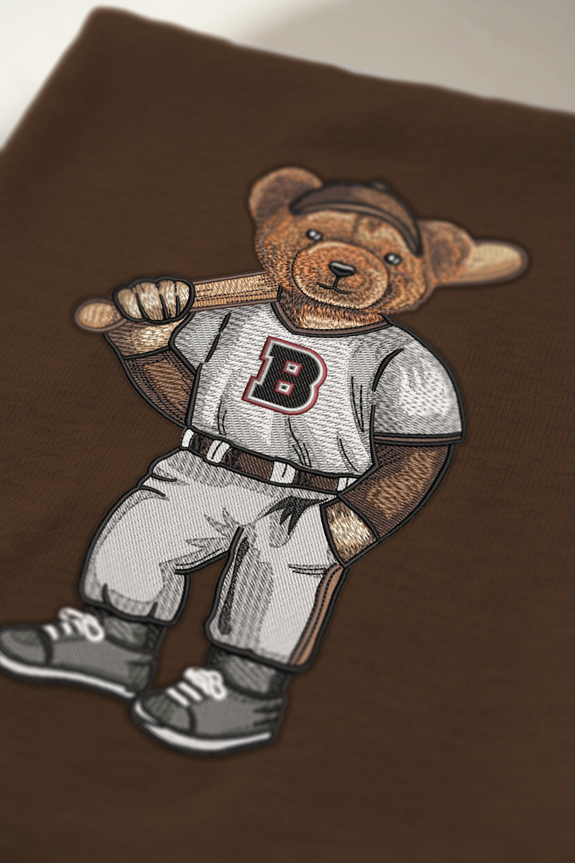 Brown Baseball Embroidered Hoodie