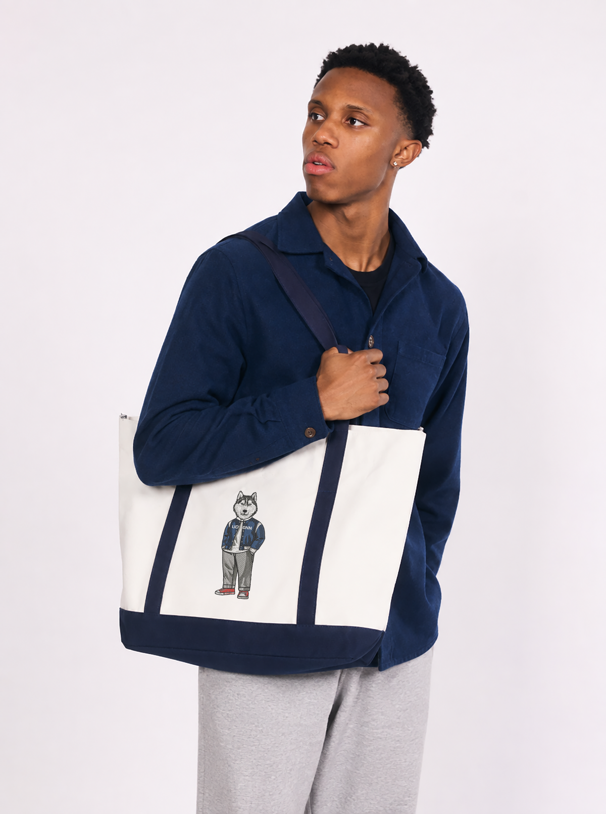 UConn Varsity Jacket Embroidered Tote Bag