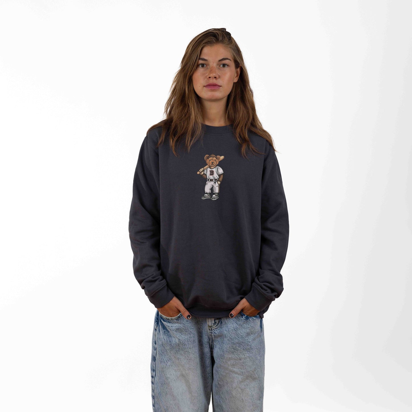 Brown Baseball Embroidered Crewneck