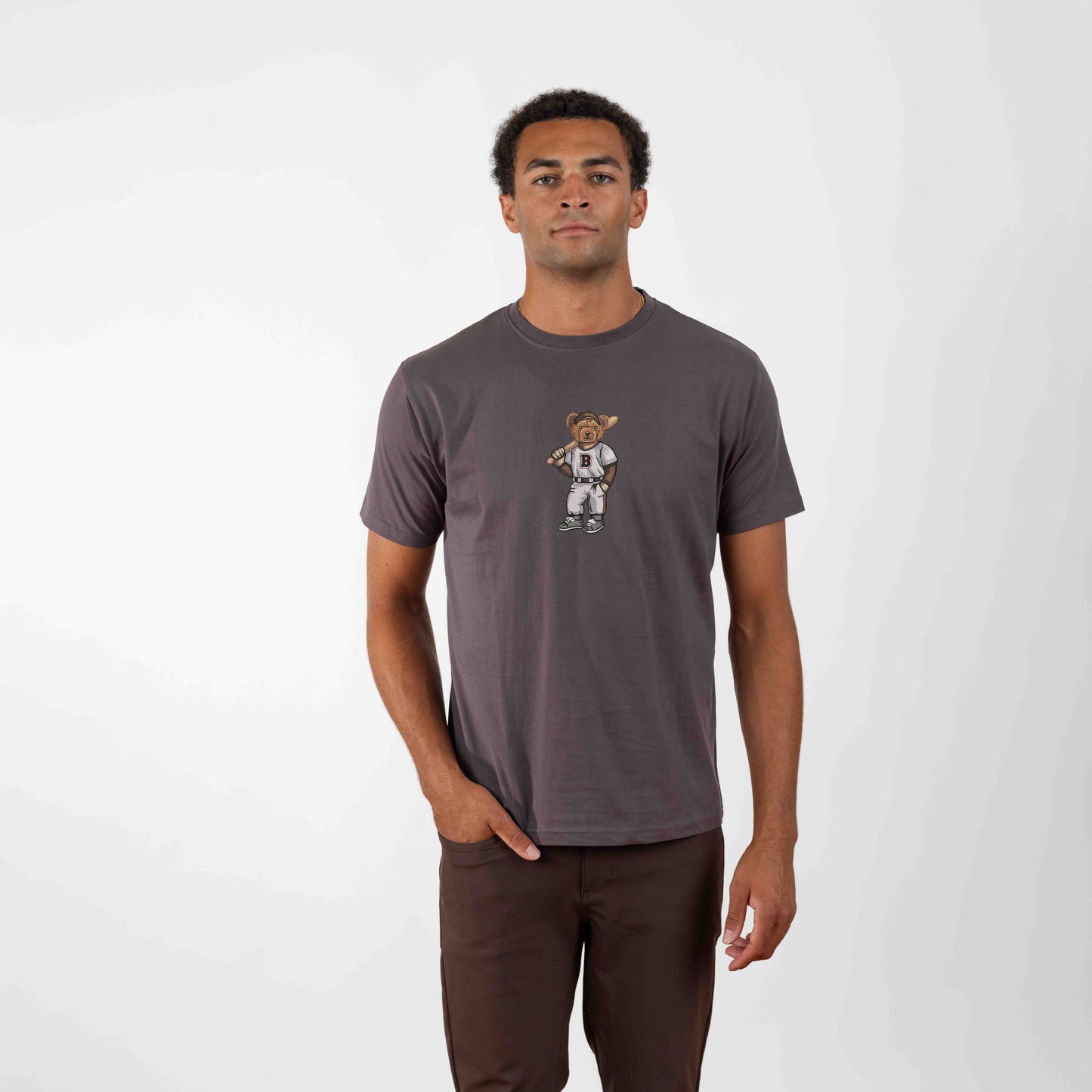 Brown Baseball Embroidered Tee