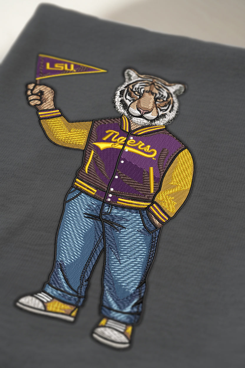LSU Pennant Flag Embroidered Crewneck