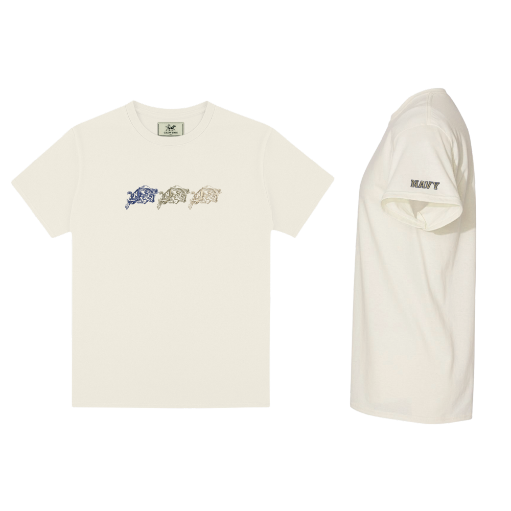Navy Multicolor Motif Embroidered Tee