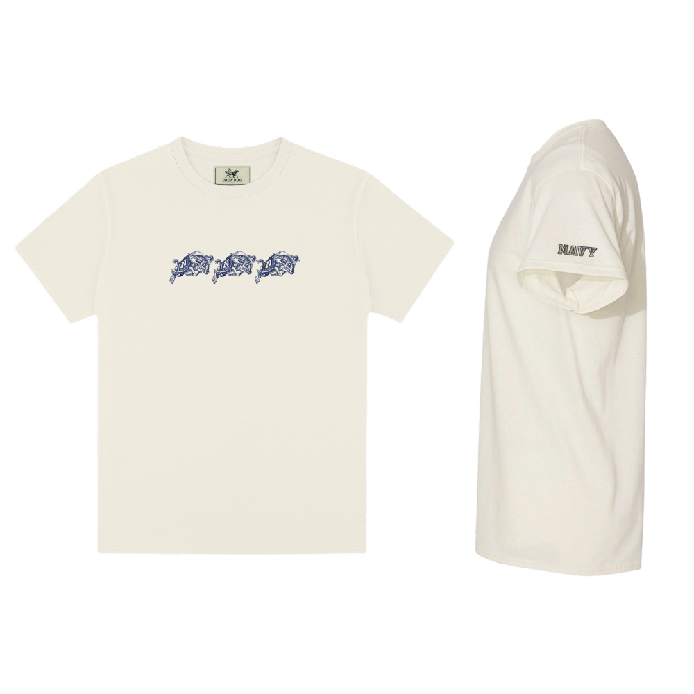 Navy Single Color Motif Embroidered Tee