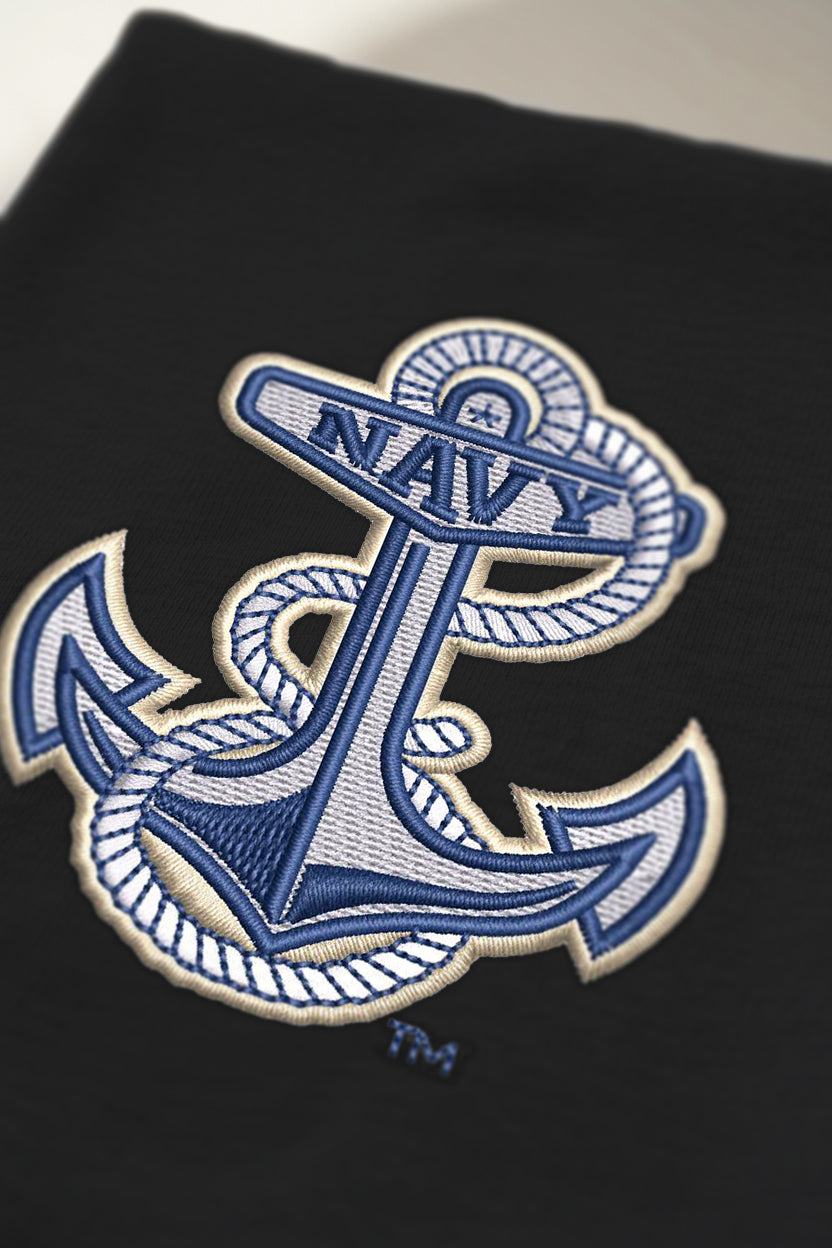 Navy Anchor Embroidered Crewneck